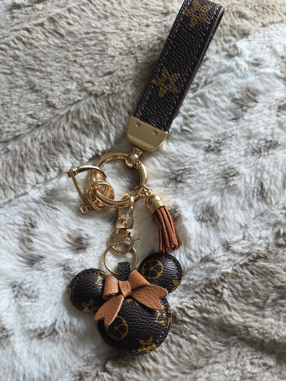 Brown Monogram Minnie Key & Card Holder with Tan Bow
